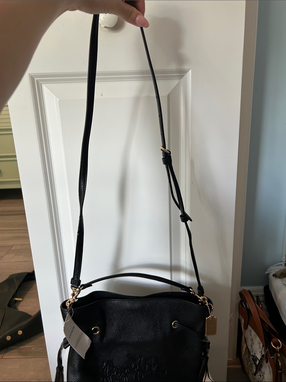 Coach Black Pebbled Leather Shoulder/ Crossbody Bag with Carriage Emboss - Picture 5 of 6